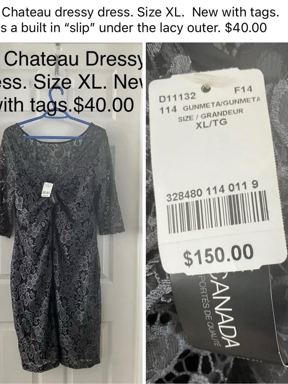 Chateau Gunmetal Lace Midi Dress